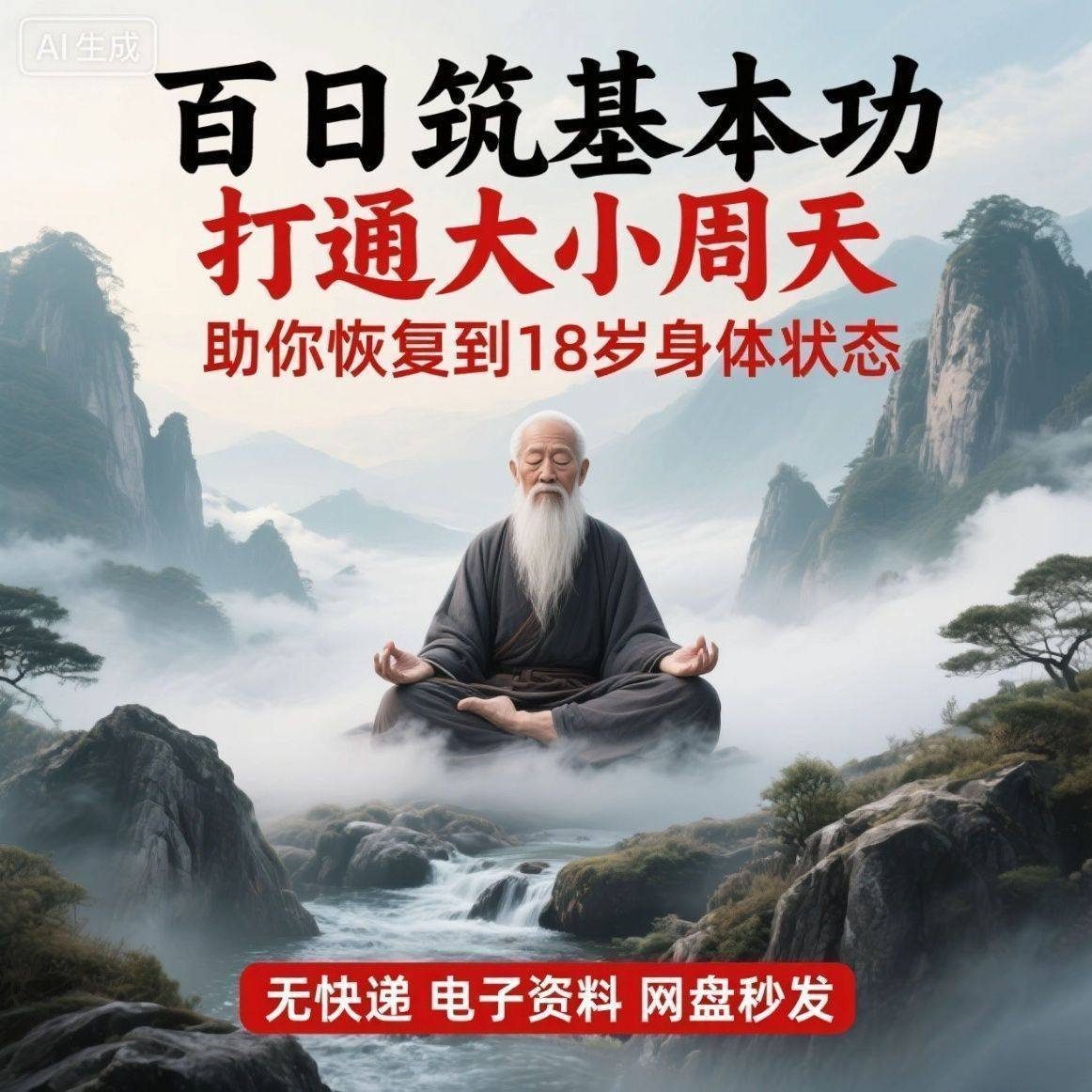 百日筑基功打通大小周天电子版视频课程动功通脉秘传心法打坐讲解-淘淘虚拟仓