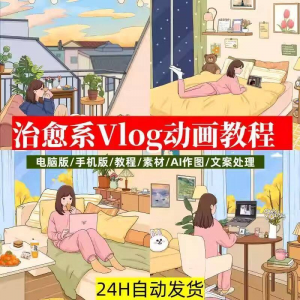 治愈系动画视频插画教程AI绘画动态情感唯美vlog镜头剪辑课程素材-淘淘虚拟仓